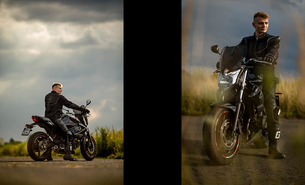 Fajne zdjęcia motocyklistów, pomysł na zdjęcie z motocyklem, zdjęcia na motorze